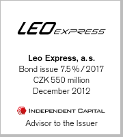 Leo Express, a. s., Bond issue 7.5%/2017, CZK 550 million, December 2012 (Advisor to the Issuer)