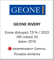 GEONE RIVERY, emise dluhopisů 7,5%/2022, 185 miliónů Kč, duben 2019 (poradce emitenta)