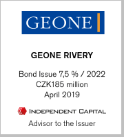 GEONE RIVERY, Bond issue 7.5%/2022, CZK 185 million, April 2019 (Advisor to the Issuer)