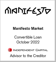 Manifesto Market, Convertible Loan, October 2022 (Advisor to the Creditor)