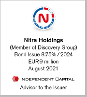 Nitra Holdings (Member of Discovery Group), Bond issue 8.75%/2024, EUR 9 milion, August 2021 (Advisor to the Issuer)